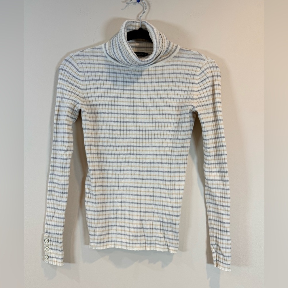 🔥J McLaughlin Women's Cream and Gray Turtleneck Sweater Size XS EC🔥